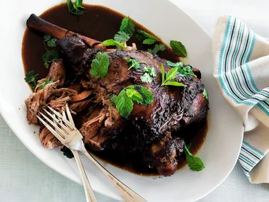 Slow-cooked pulled lamb with pomegranate glaze