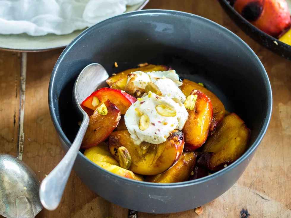 Caramelised nectarines with homemade yoghurt curd