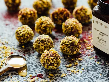 Crown Range Cellar blackcurrant and manuka and lemon honey bliss balls