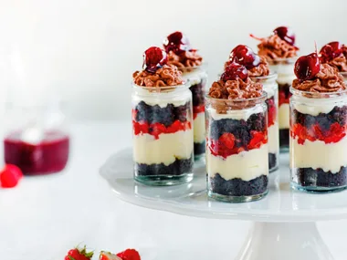Chocolate cream brownie berry trifles