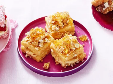 Peanut butter toffee popcorn lamingtons