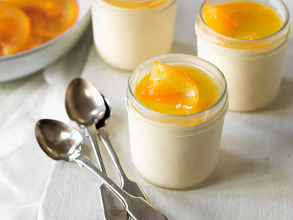 Frozen orange pots with caramelised oranges