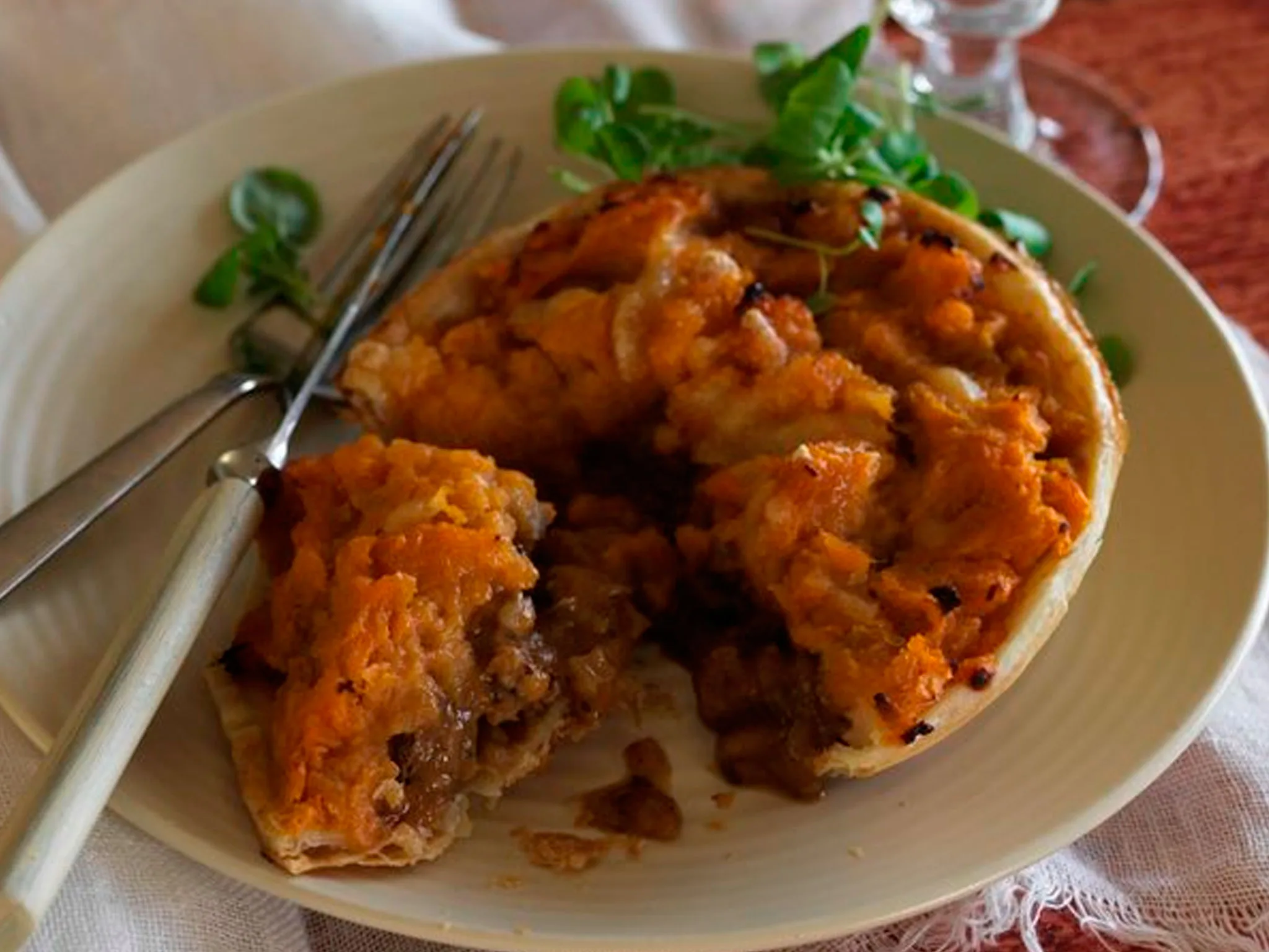 Golden kumara-topped pies with minted lamb