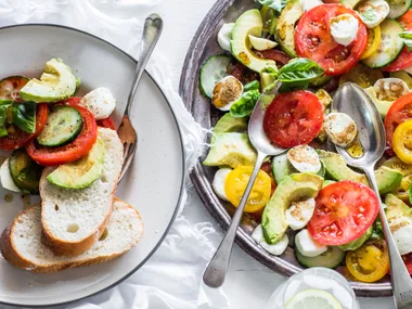 Avocado, mozzarella and tomato salad