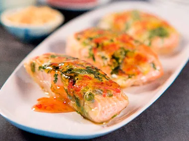 Asian salmon rice paper parcels