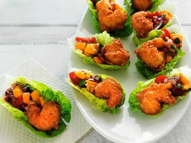 Coconut prawns with summer salsa