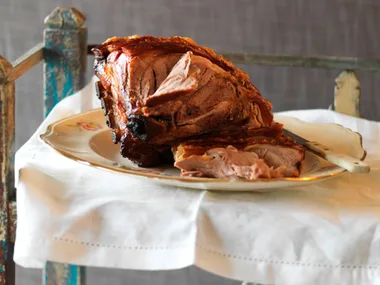 Crackling roast pork with apple cider gravy