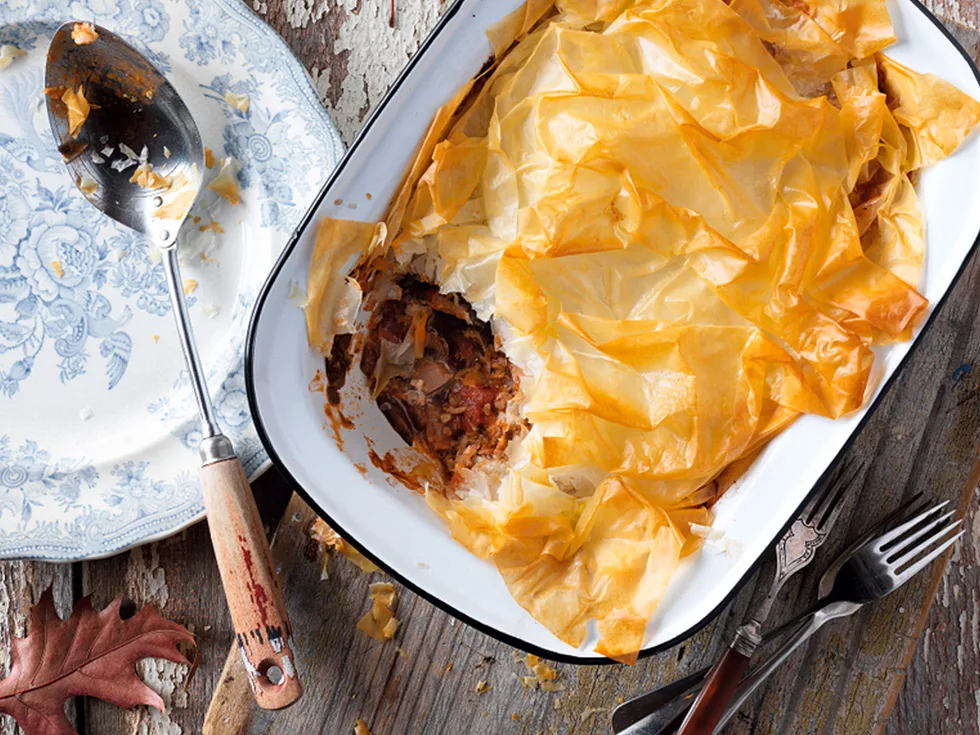 Easy lamb, rosemary and filo pie