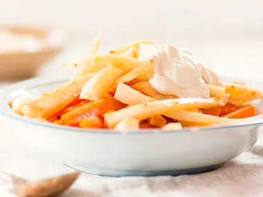 Ginger and honey roast carrots and parsnips with tahini whip