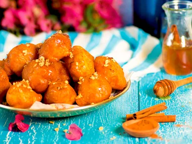 Loukoumades (Greek doughnuts) with honey and cinnamon