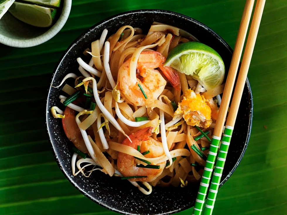 Malaysian-style rice noodles with prawns and garlic chives