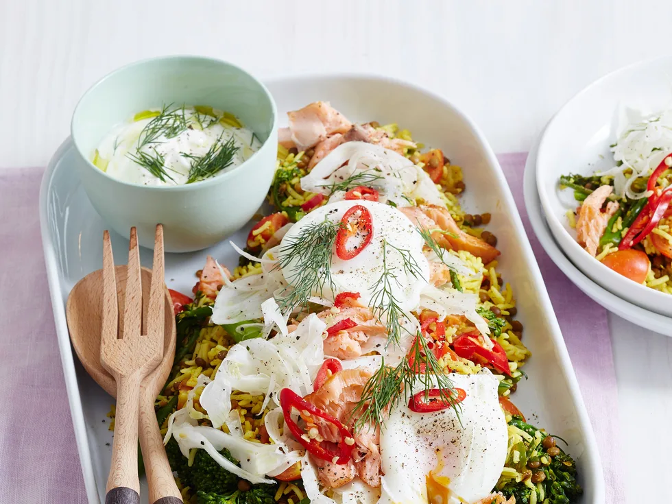 Dill and salmon kedgeree bowls