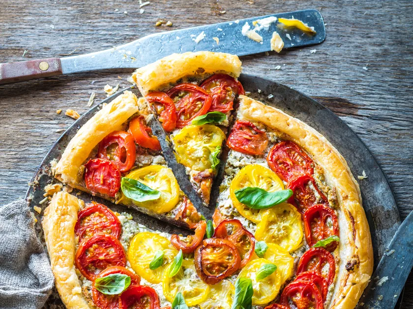 Rainbow tomato tart