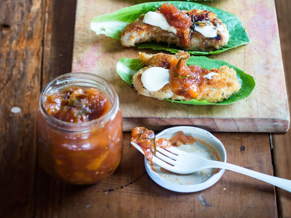 Peach and kaffir lime chutney