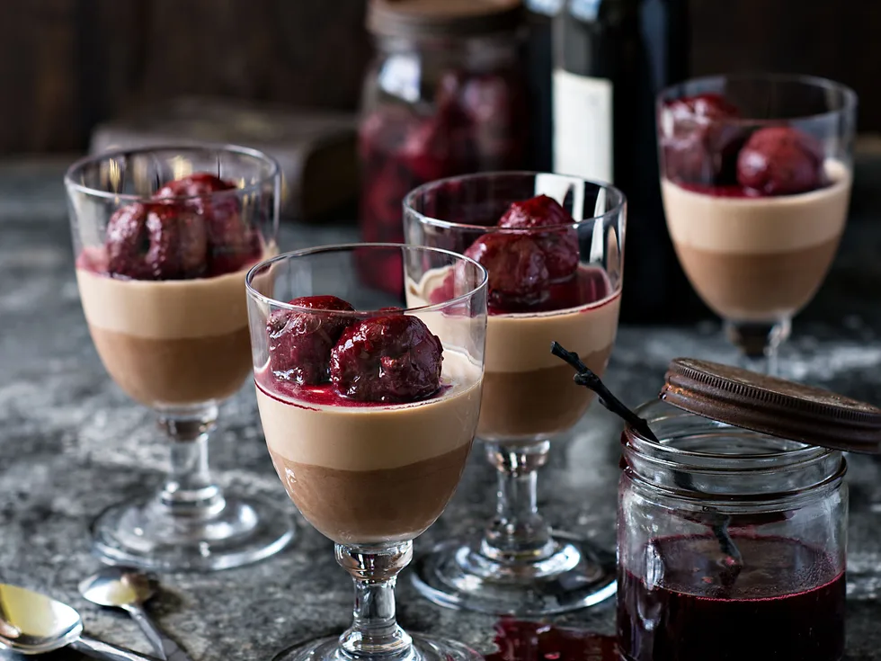 Chocolate parfaits with pinot plums