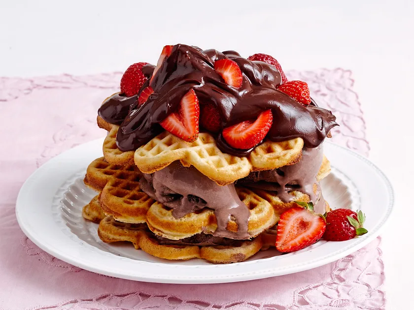 Wonderful waffles with chocolate fudge sauce