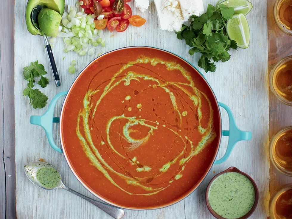 Mexican tomato soup, chilli nachos and veggie & feta sprinkles