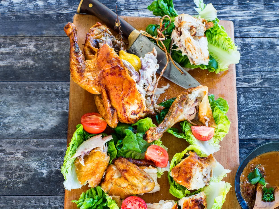 Perfect roast chicken and peanut sauce