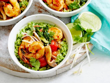 Tom yum prawn stir-fry with broccoli rice
