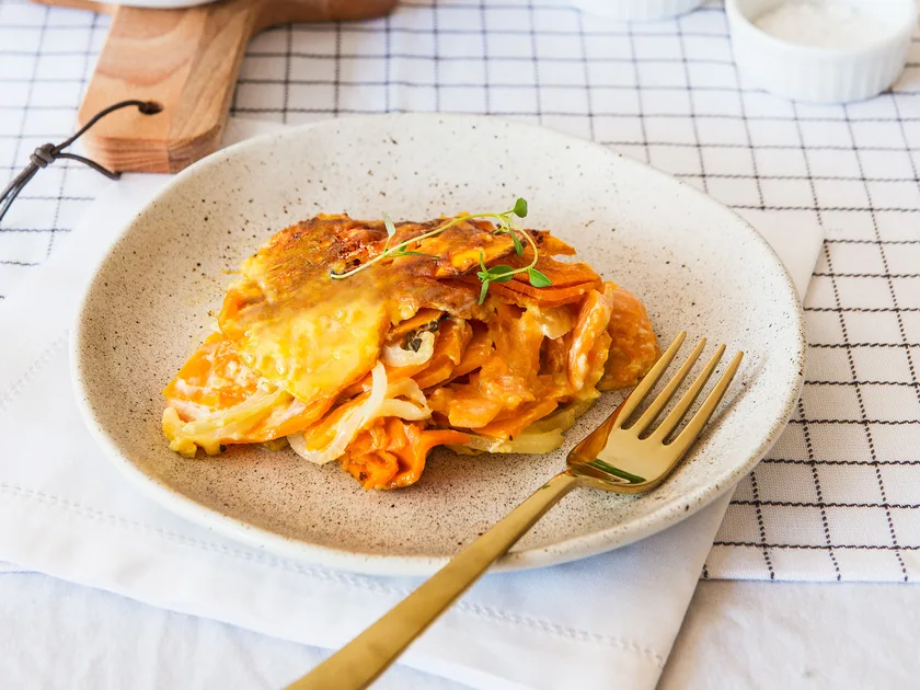 Kumara and thyme gratin