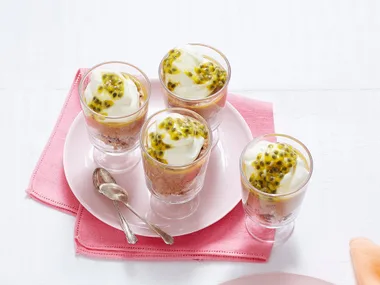 Chocolate passionfruit hot cross bun puddings