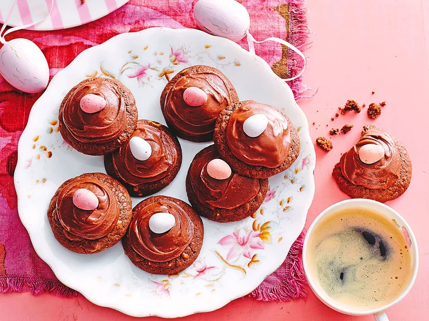 Chocolate marshmallow and peanut Easter egg cookies