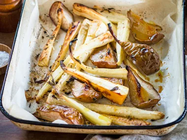 Thyme and honey parsnip with pears