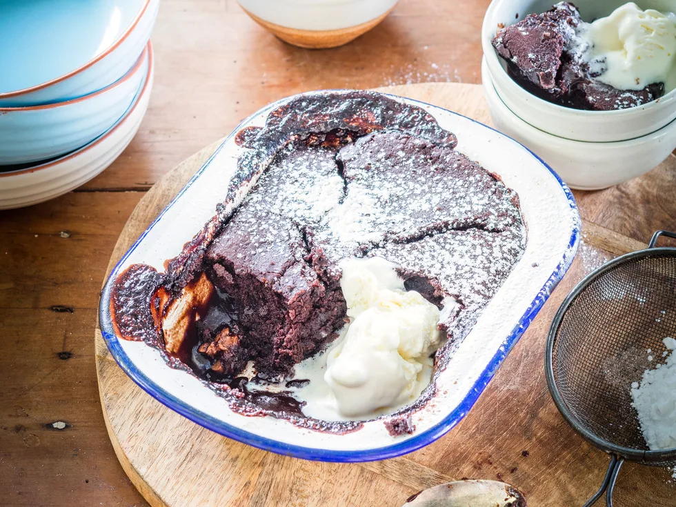 Self-saucing Easter egg choc pudding