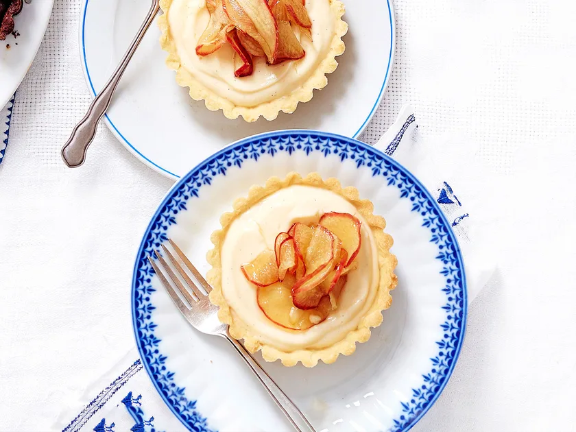 Brandy custard and toffee apple tarts