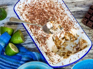 Feijoa ginger mascarpone pudding