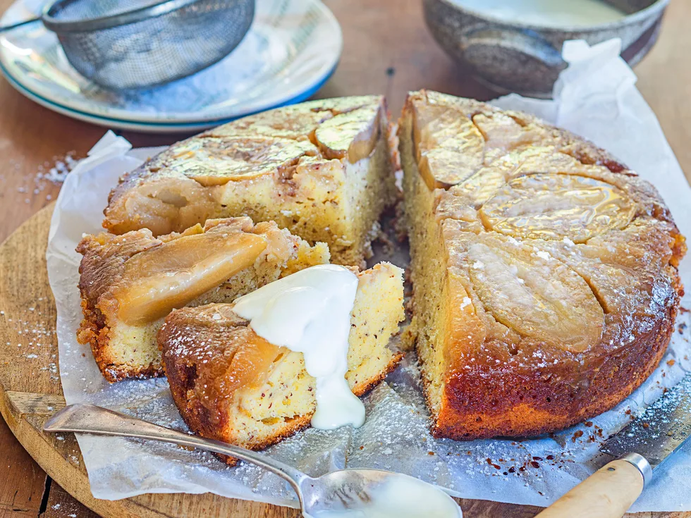 Feijoa and apple upside-down cake