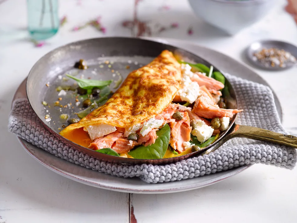 Salmon omelette with crispy capers