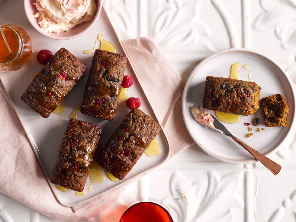 Bran and berry mini loaves with raspberry butter