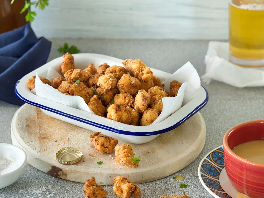 Crispy popcorn chicken with honey mustard mayo