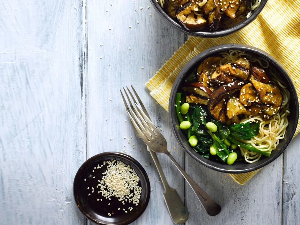 Ginger and miso eggplant with noodles