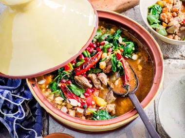 Lamb and chickpea soup with griddled bread
