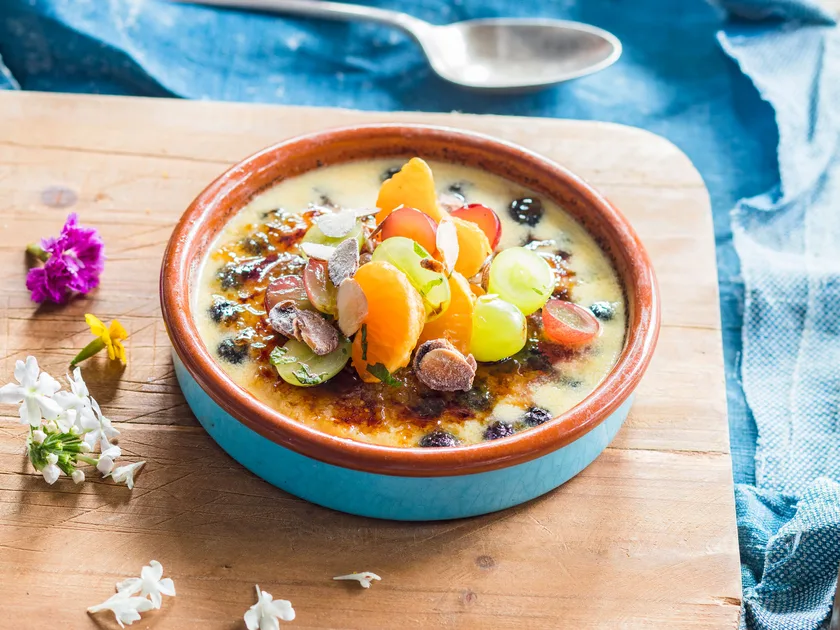 Crema Catalana (burnt cream) with macerated fruit
