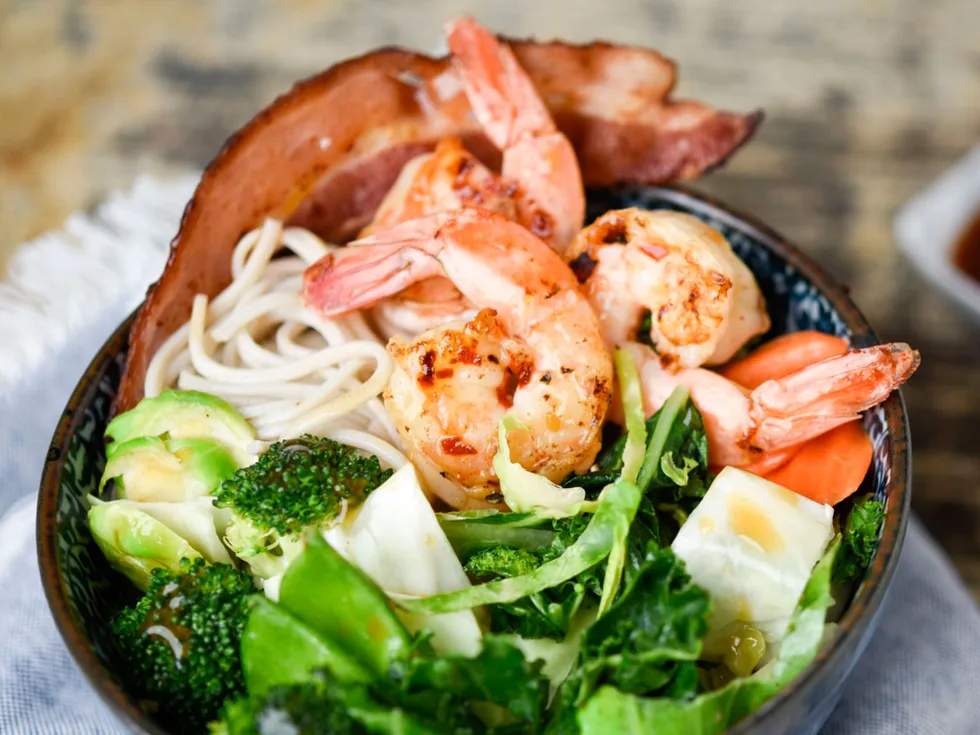 Taylor Farms Ginger Garlic Kit with shrimp, bacon and soba noodles