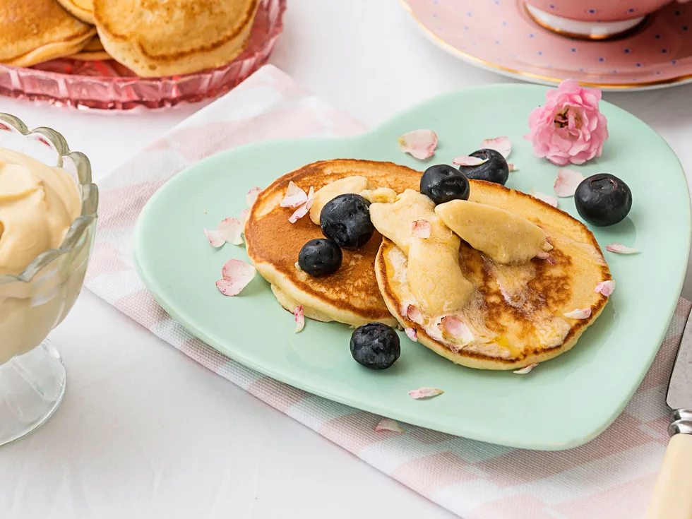 Pikelets with maple butter and blueberries