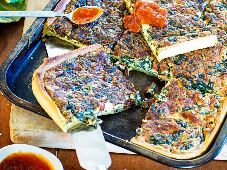 Spinach and cheese tray bake