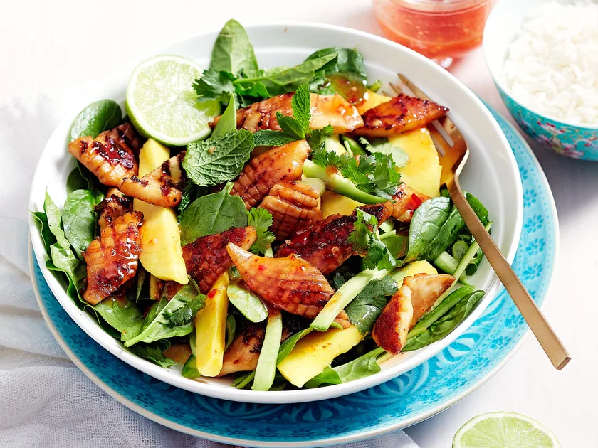 Quick squid with pineapple, mint and sweet chilli