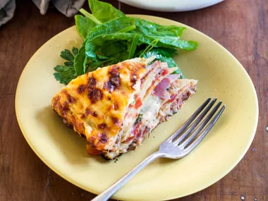 Ham and cheese crêpe bake