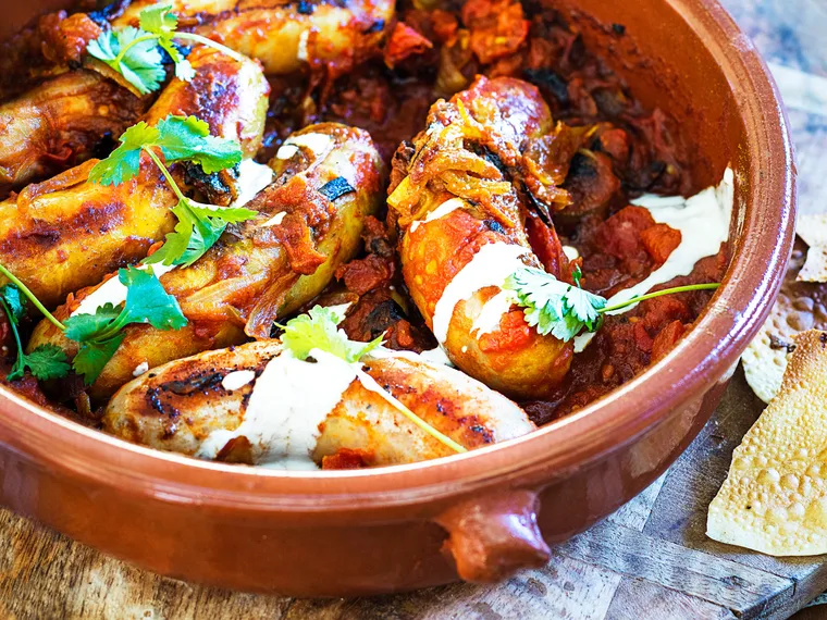 Curried sausages