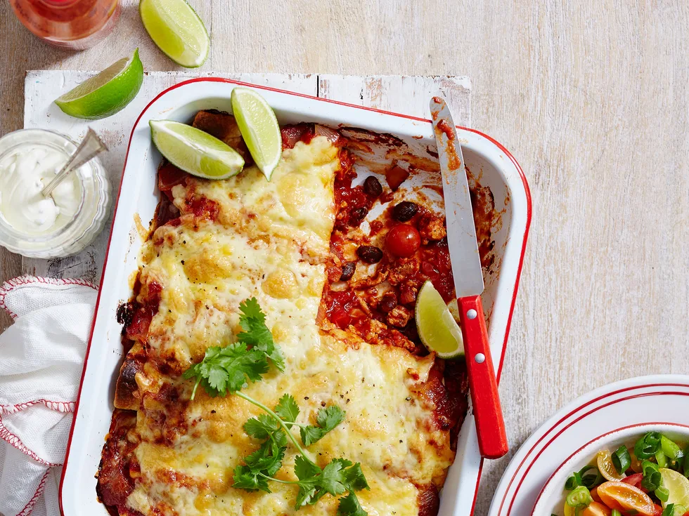 Spicy mince and bean enchiladas with tomato salsa