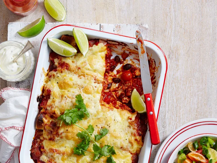 Spicy mince and bean enchiladas with tomato salsa