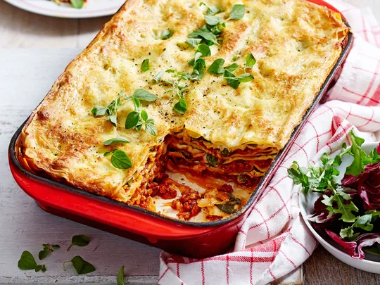 Try this classic beef mince, spinach and ricotta lasagne