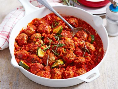 Braised meatballs with white beans