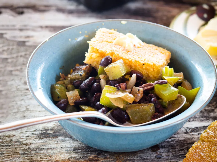 Southern beans with gluten-free buttery cornbread