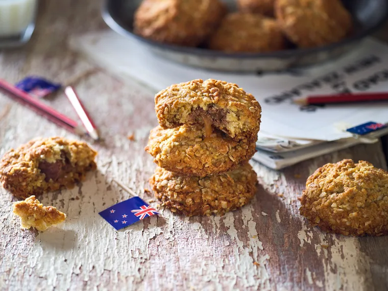 Caramel-loaded Anzac biscuits