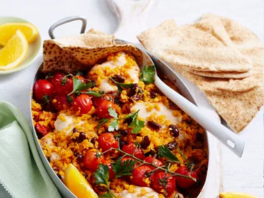 Pumpkin ‘rice’ with roast chicken